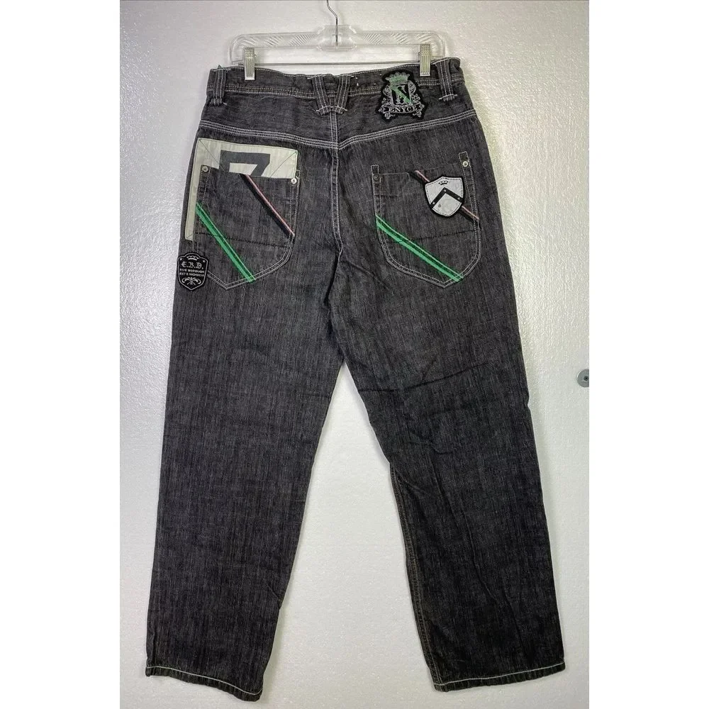 Enyce Jeans Mens 34x29‎ Black Straight Leg Skater Baggy Embroidered Hip Hop Y2K